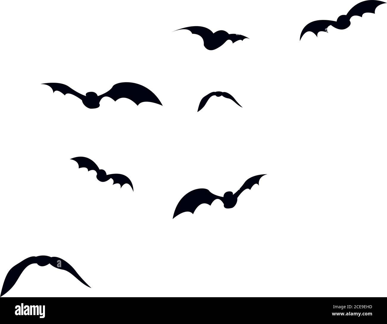 halloween bats flying silhouette icons vector illustration design Stock ...