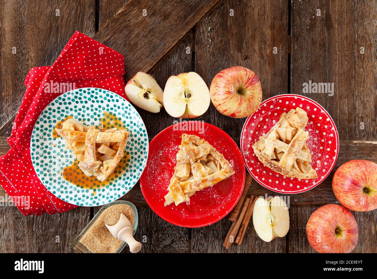 Delicious homemade apple pie on a red plate Stock Photo