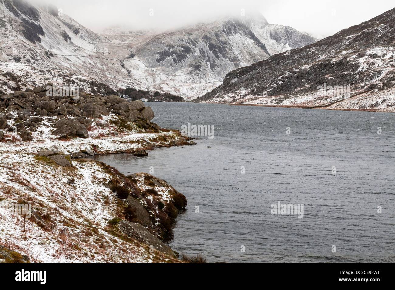 Winter snow at Llyn Ogwen, Snowdonia, North Wales Stock Photo
