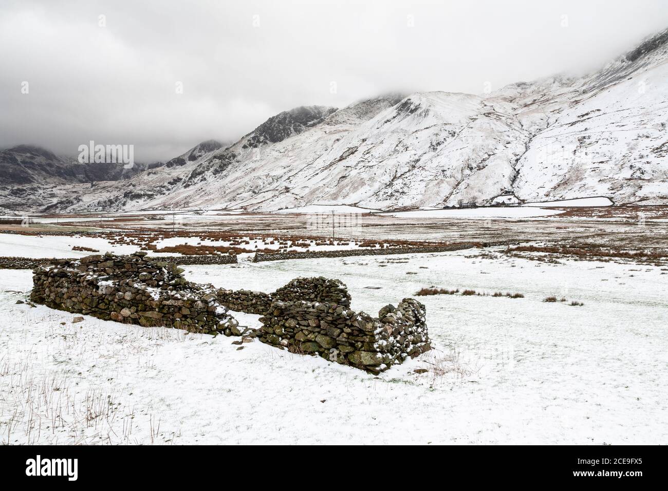 Winter snow at Nant Ffrancon, Snowdonia, North Wales Stock Photo