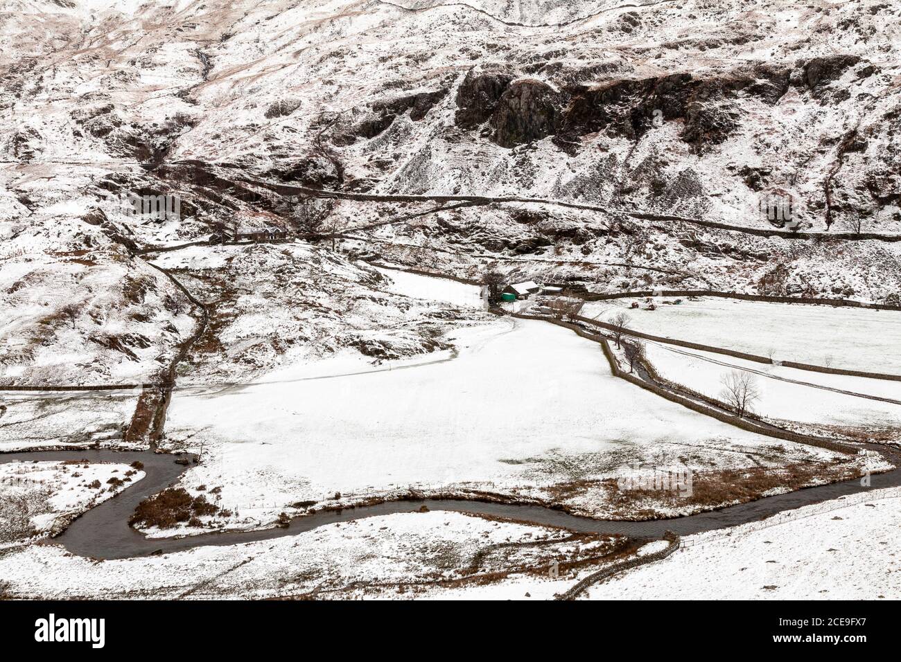 Winter snow at Nant Ffrancon, Snowdonia, North Wales Stock Photo