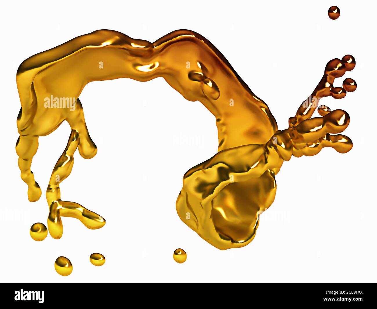 Melted gold splash with drops isolated Stock Photo