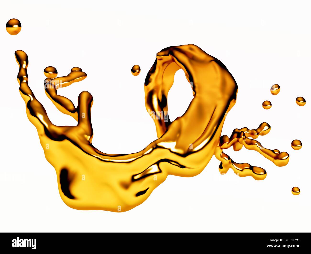 Splash of liquid molten gold with drops Stock Photo