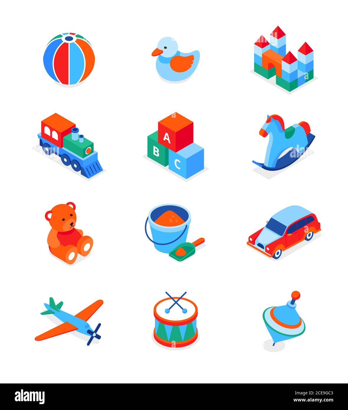 Toys and leisure games for children - modern isometric icons set Stock Vector