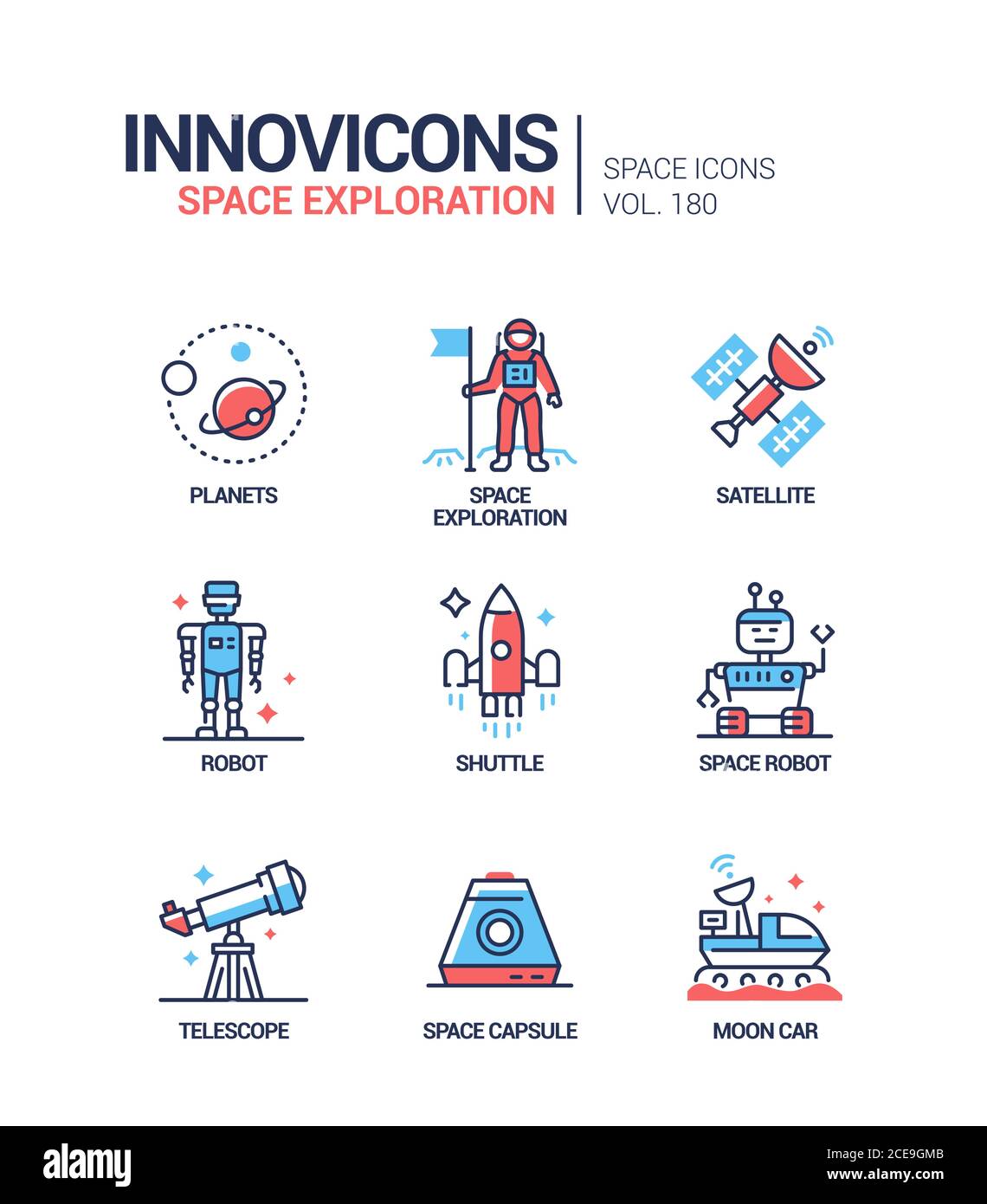 Space exploration - line design style icons set Stock Vector Image ...