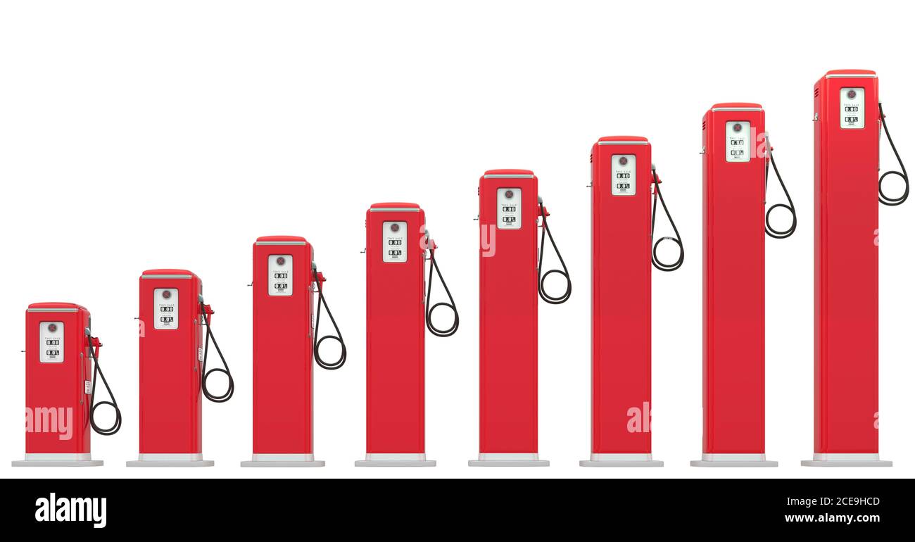 Fuel prices: red petrol pumps chart isolated Stock Photo