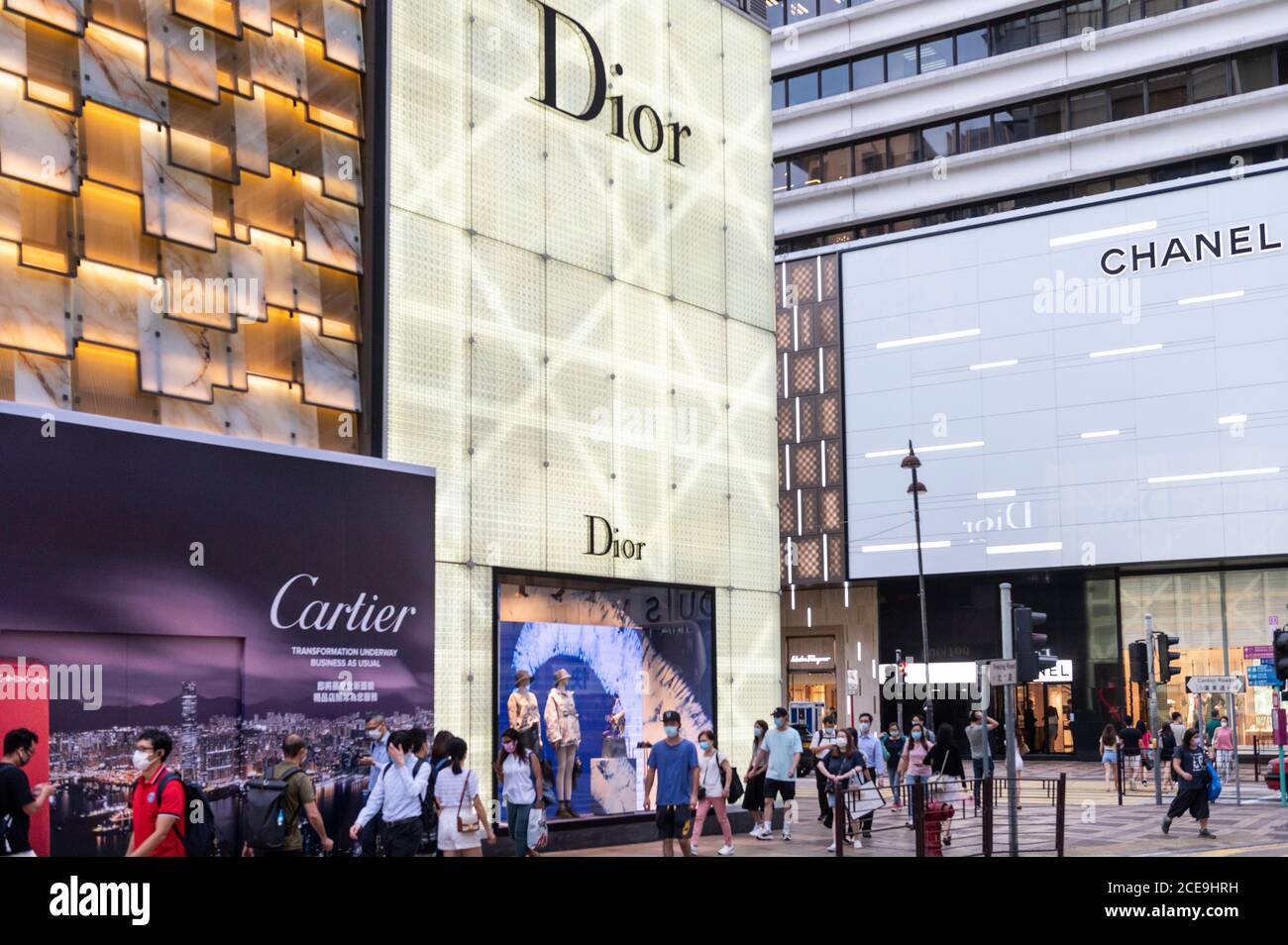 Hong Kong, China. 31st Aug, 2020. French Christian Dior luxury goods,  clothing and beauty products store and French multinational Chanel clothing  and beauty products brand store are seen at a shopping mall