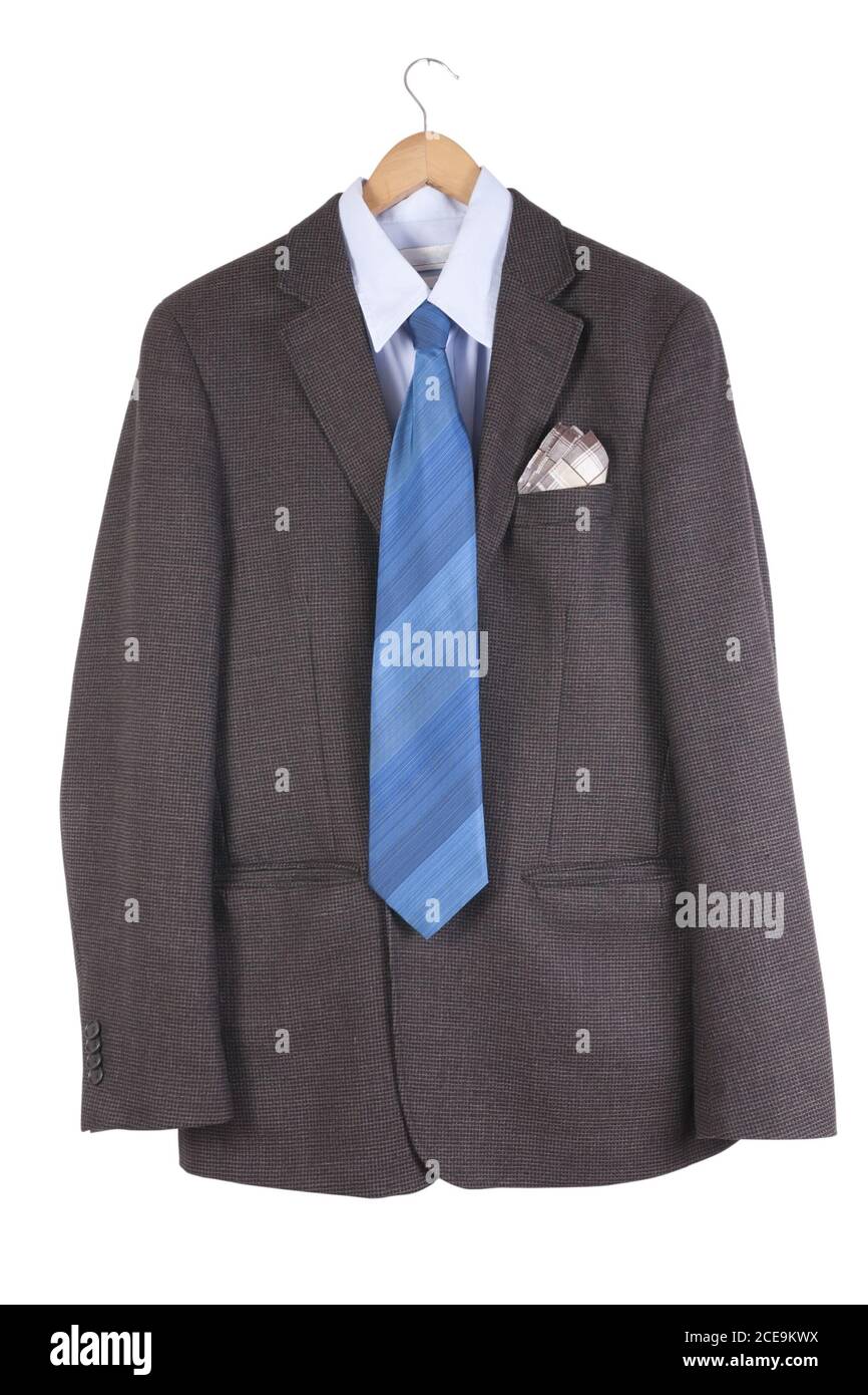 Brown old tweed jacket and blue tie Stock Photo