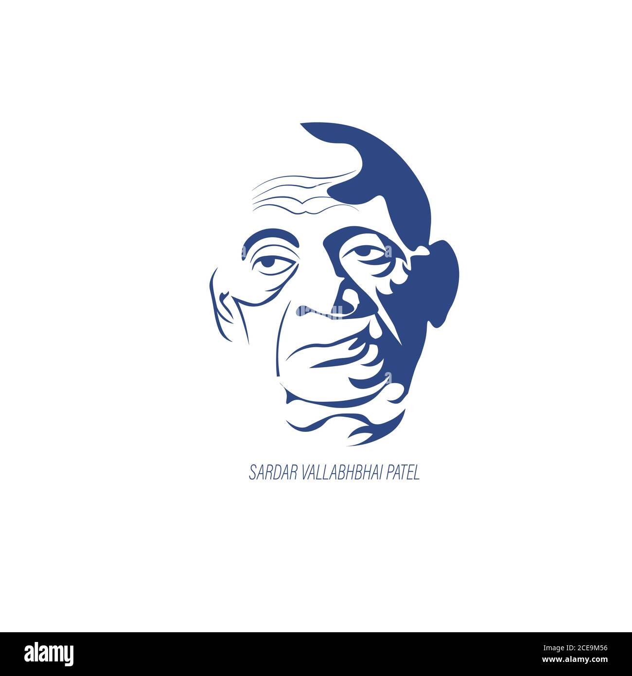 Vector Illustration of Sardar Vallabhbhai Patel, the Iron man of India during independence 1947. Sketch with tricolor Indian Flag. Stock Vector
