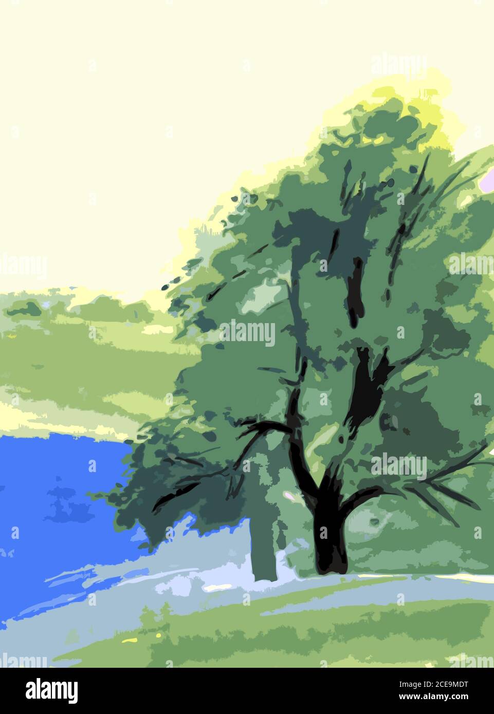 simple drawing summer landscape Stock Photo