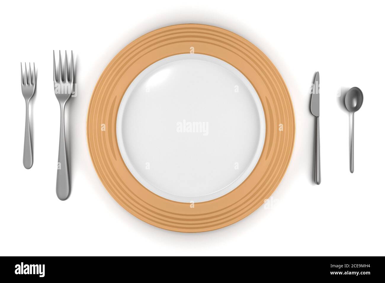 empty plate with knife, forks and spoon isolated Stock Photo