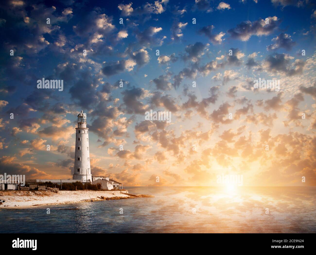 lighthouse and beautiful sunset Stock Photo