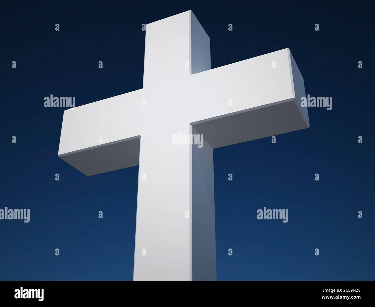 white cross on blue sky background Stock Photo
