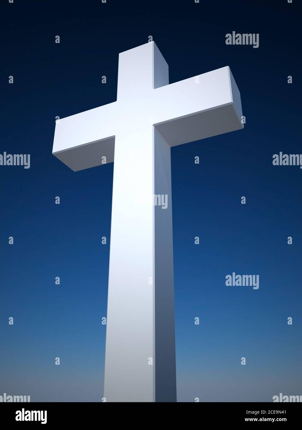 white cross on blue sky background Stock Photo