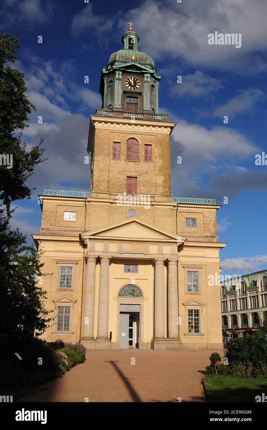 Main Cathedral Domkyrke In Goteborg On A Sunny Summer Day With Some Clouds In The Sky Stock Photo
