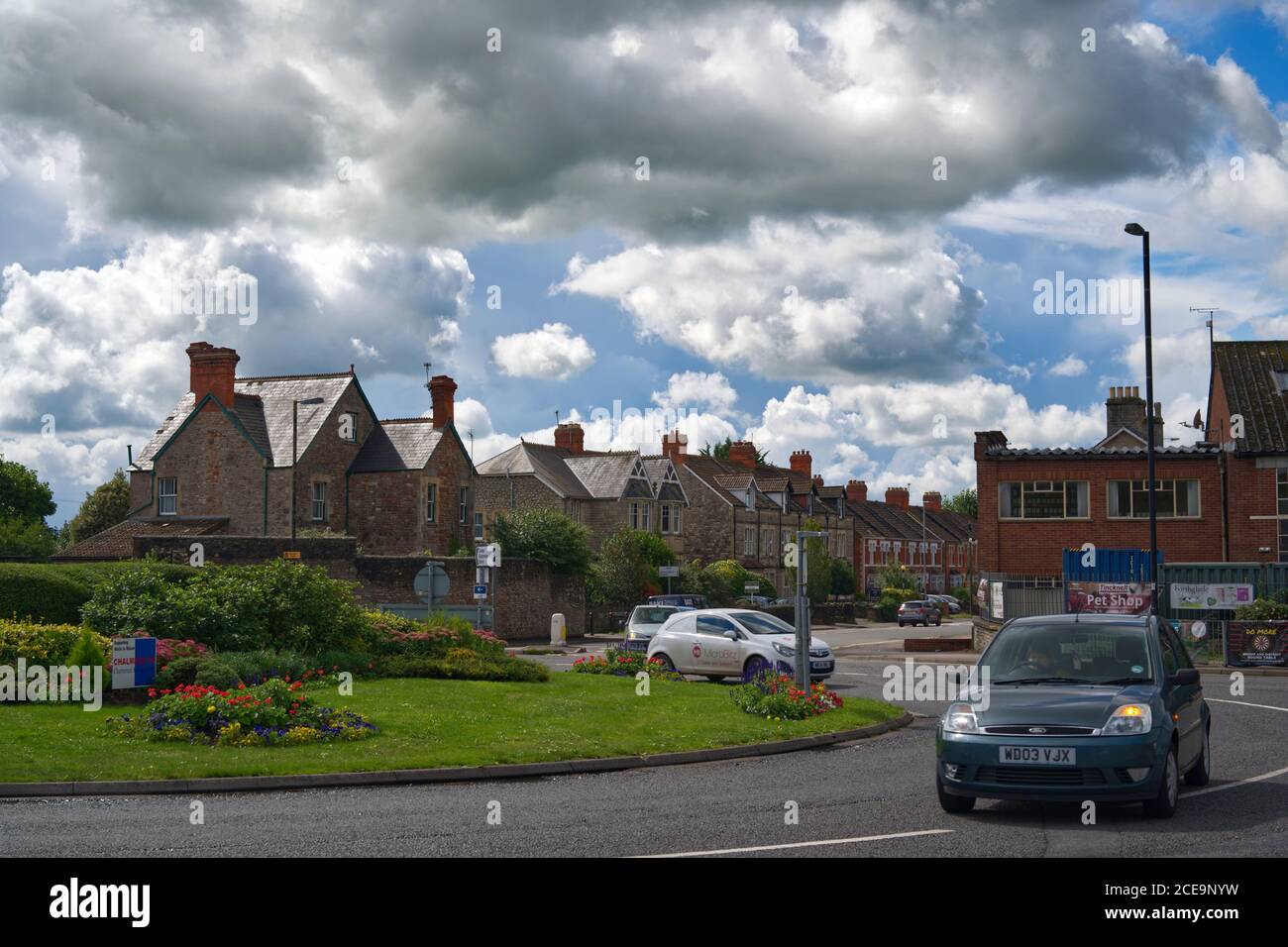 Looking toward Glastonbury Road from Wells Strawberry Way roundabout  with a view of clouds and a blue sky Stock Photo