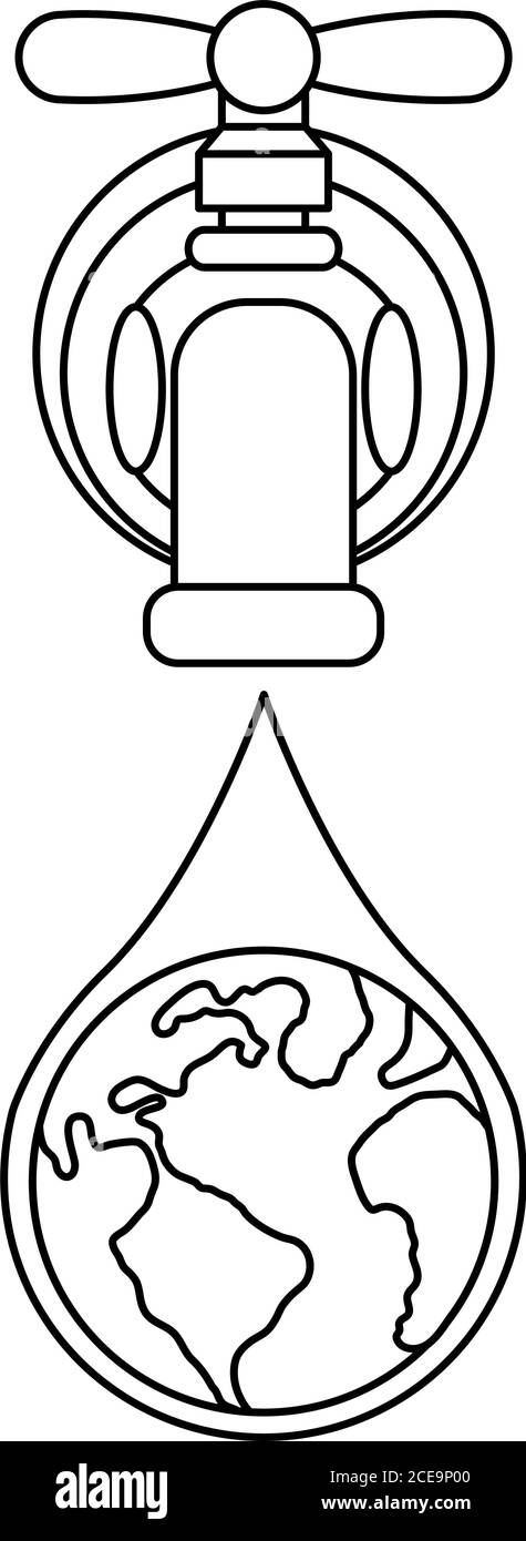 water tap with world planet earth in drop vector illustration