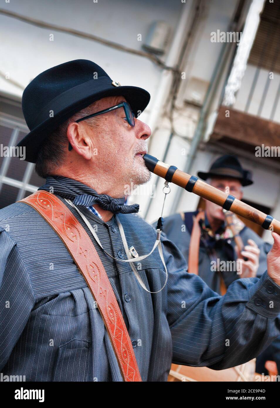 VALDASTILLAS, SPAIN - Nov 23, 2019: Feast of representation of the slaughter of the pig with traditional music, market and roast of chops on the barbe Stock Photo