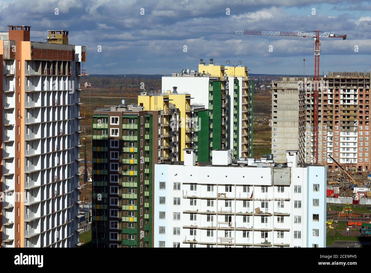 Russain block appartment new buildings in Devyatkino, Leningrad district, Russia Stock Photo