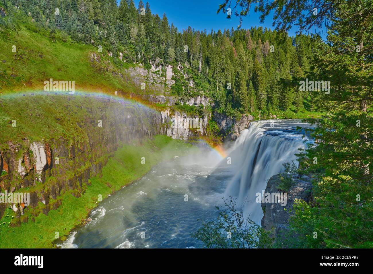 Panorama of Upper Mesa Falls near Ashton, Idaho Stock Photo