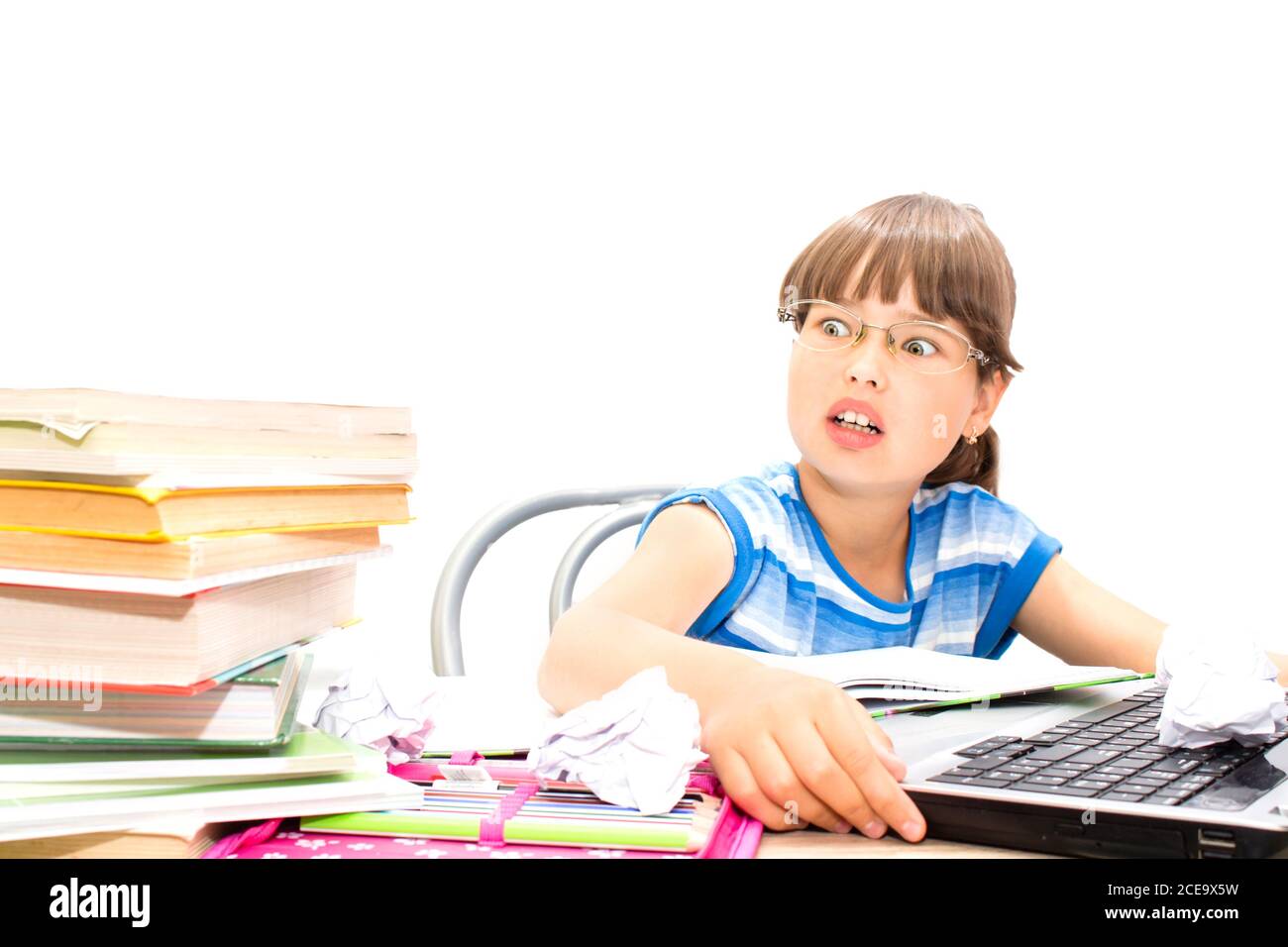 teenager with books on a white background Stock Photo - Alamy