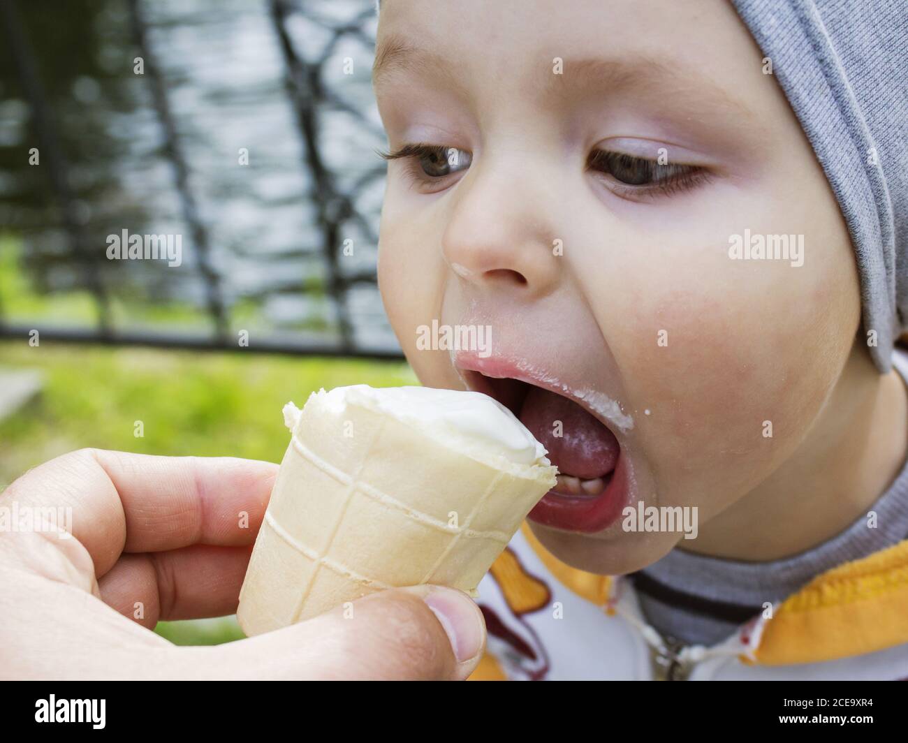 Cute Toddler boy Eating IceCream Stock Photo Alamy