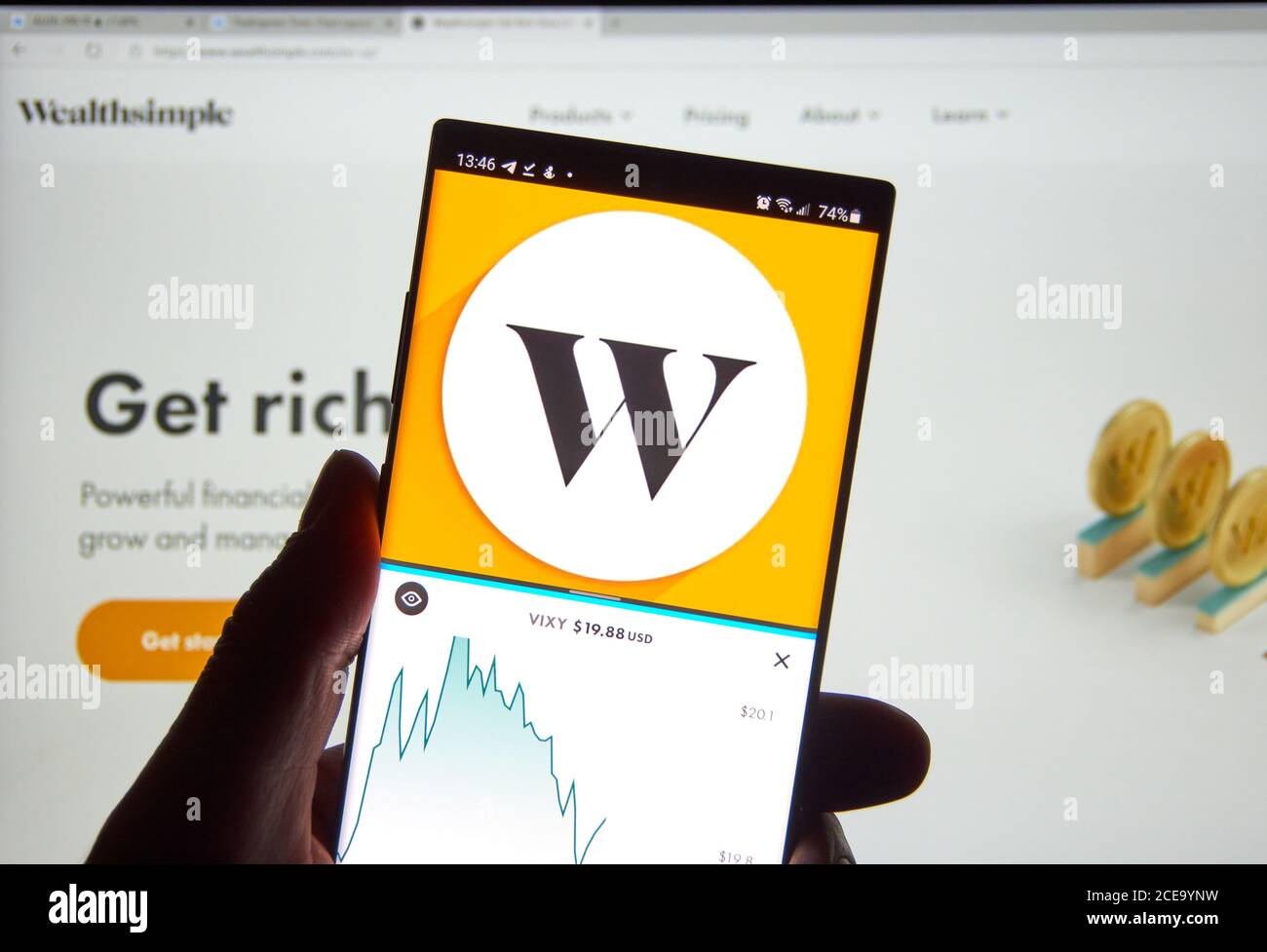 Montreal, Canada - August 28, 2020: Wealthsimple stock trading and smart investment android app on Note 10. Wealthsimple Inc. is a Canadian online inv Stock Photo