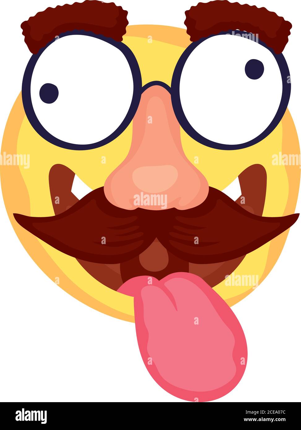 crazy emoji face with mustache and glasses mask fools day vector illustration design Stock