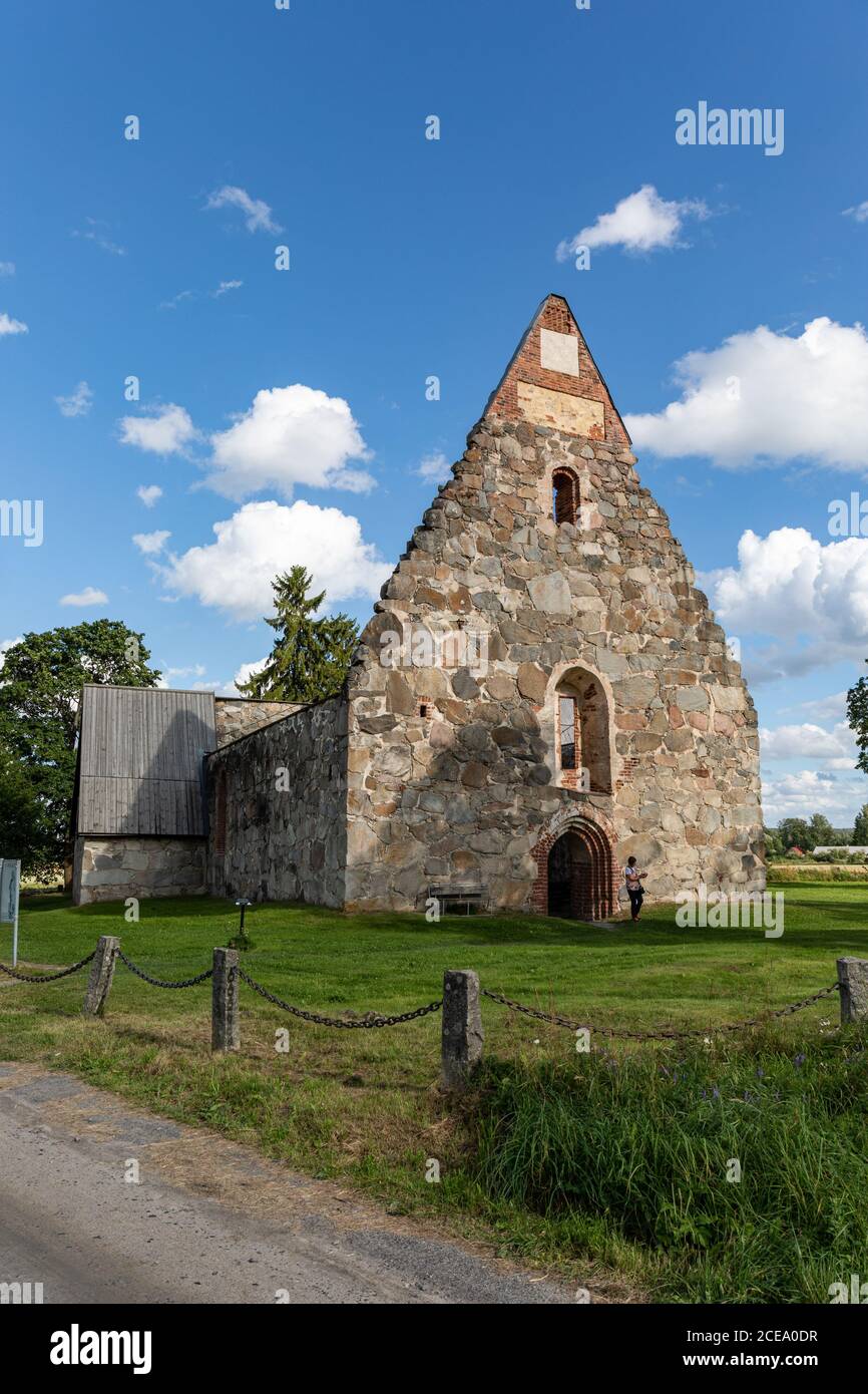 Ruins of medieval stone church. Pyhän Mikaelin kirkko, Church of St. Michael, in Pälkäne, Finland. Stock Photo