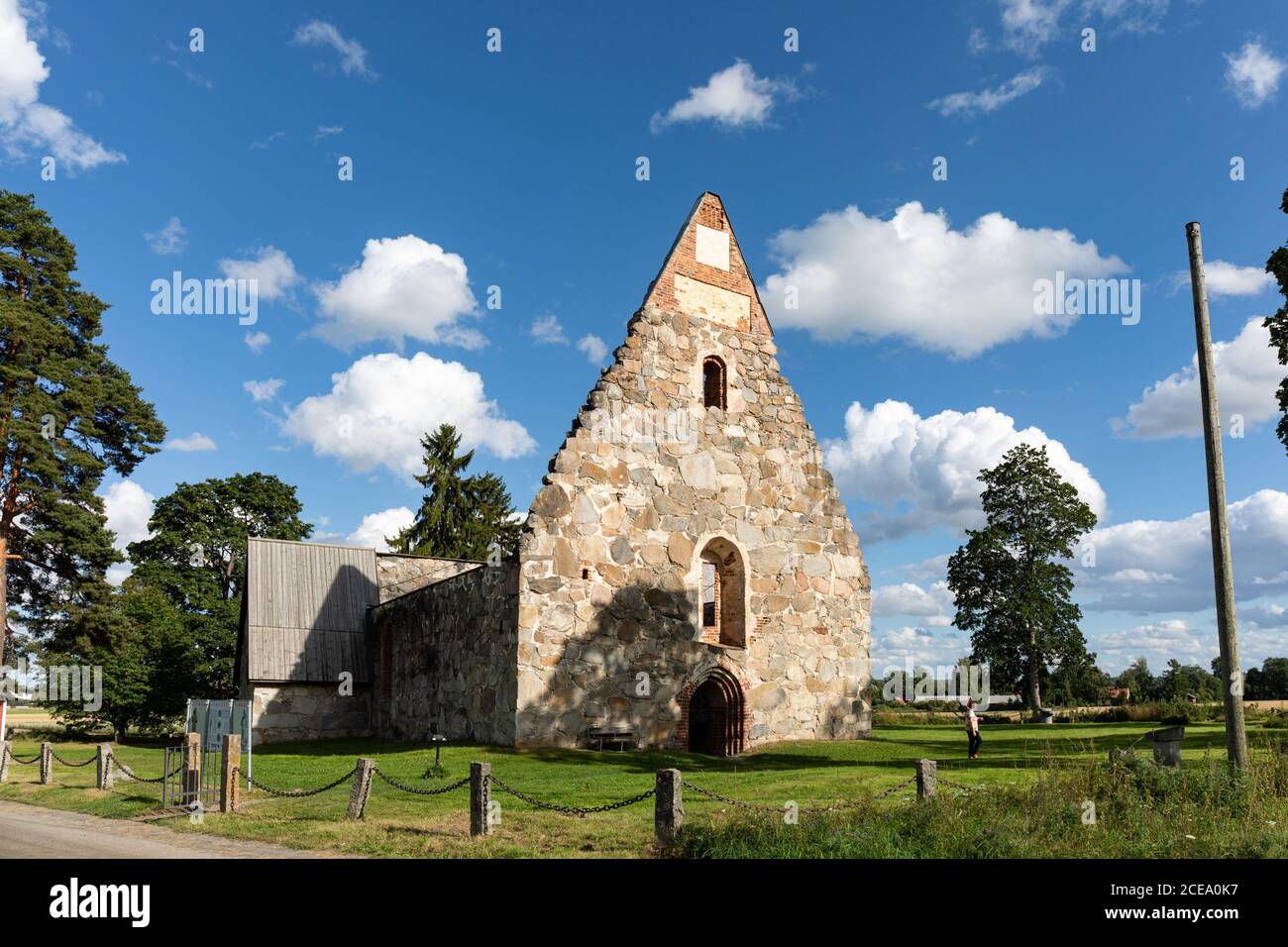 Ruins of medieval stone church Pyhän Mikaelin kirkko, Church of St. Michael, or Pälkäneen rauniokirkko in Pälkäne, Finland Stock Photo