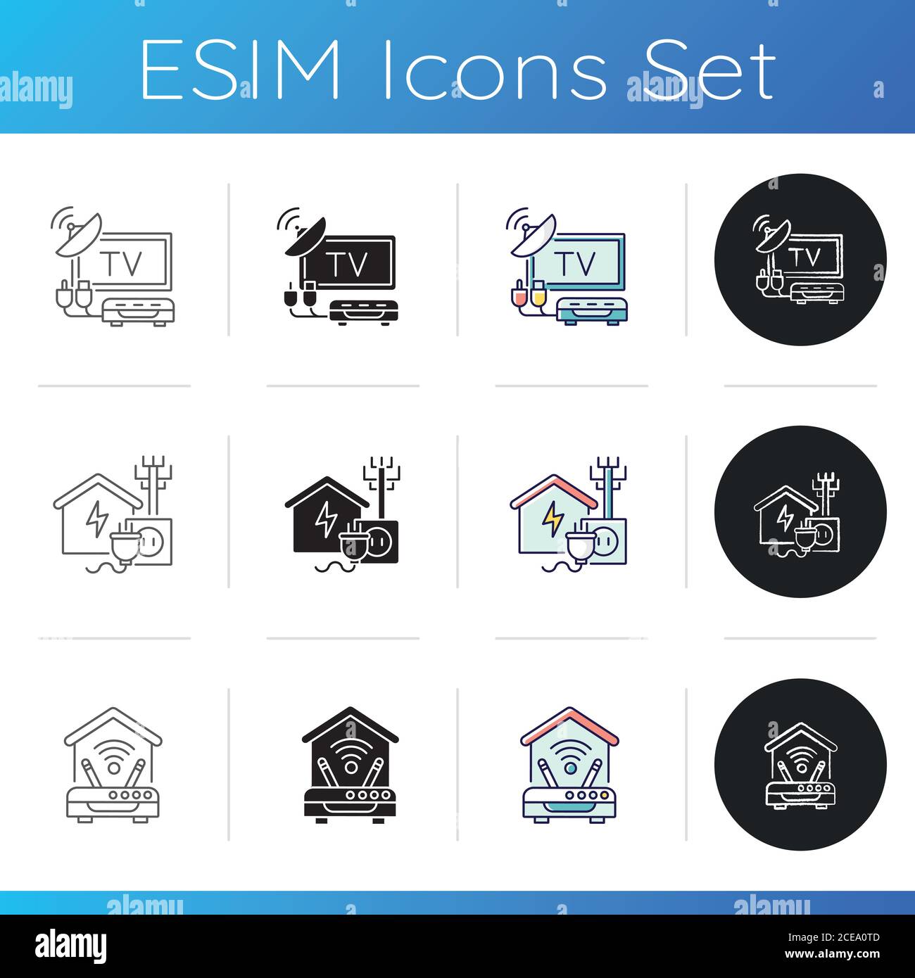 Home facilities icons set Stock Vector