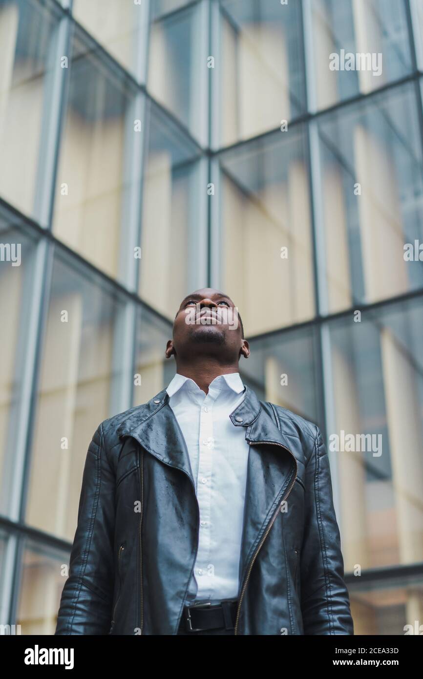 Handsome African-American male looking up Stock Photo