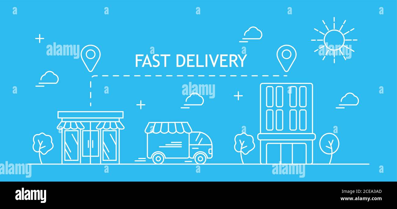 Fast Delivery Service Door To Door Food Delivery And Online Order Concept Vector For App Web Van Route Linear Icon From Store Stock Vector Image Art Alamy