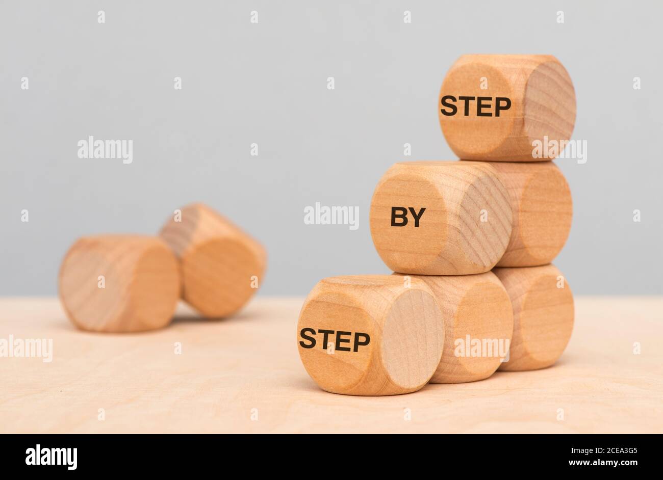 step by step printed on wooden cubes Stock Photo