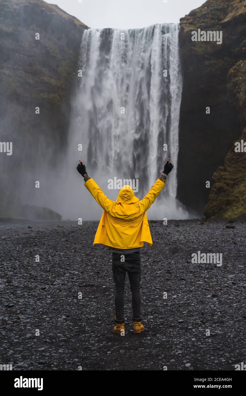 Man near waterfall hi-res stock photography and images - Alamy