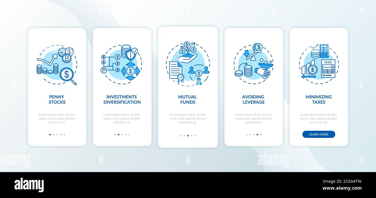 Business investment tips onboarding mobile app page screen with ...