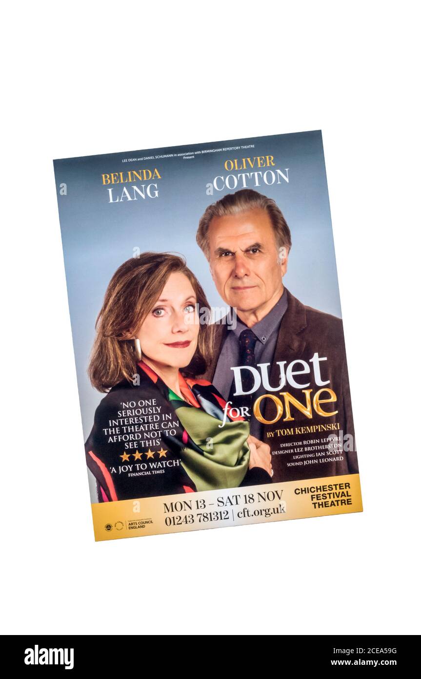 Promotional flyer for Duet for One by Tom Kempinski at Chichester Festival Theatre, 2017. Stock Photo