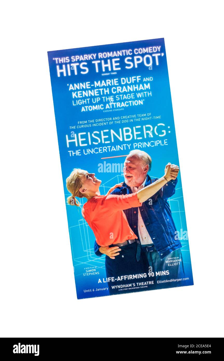 Promotional flyer for Heisenberg: The Uncertainty Principle by Simon Stephens at Wyndham's Theatre, 2017. Stock Photo