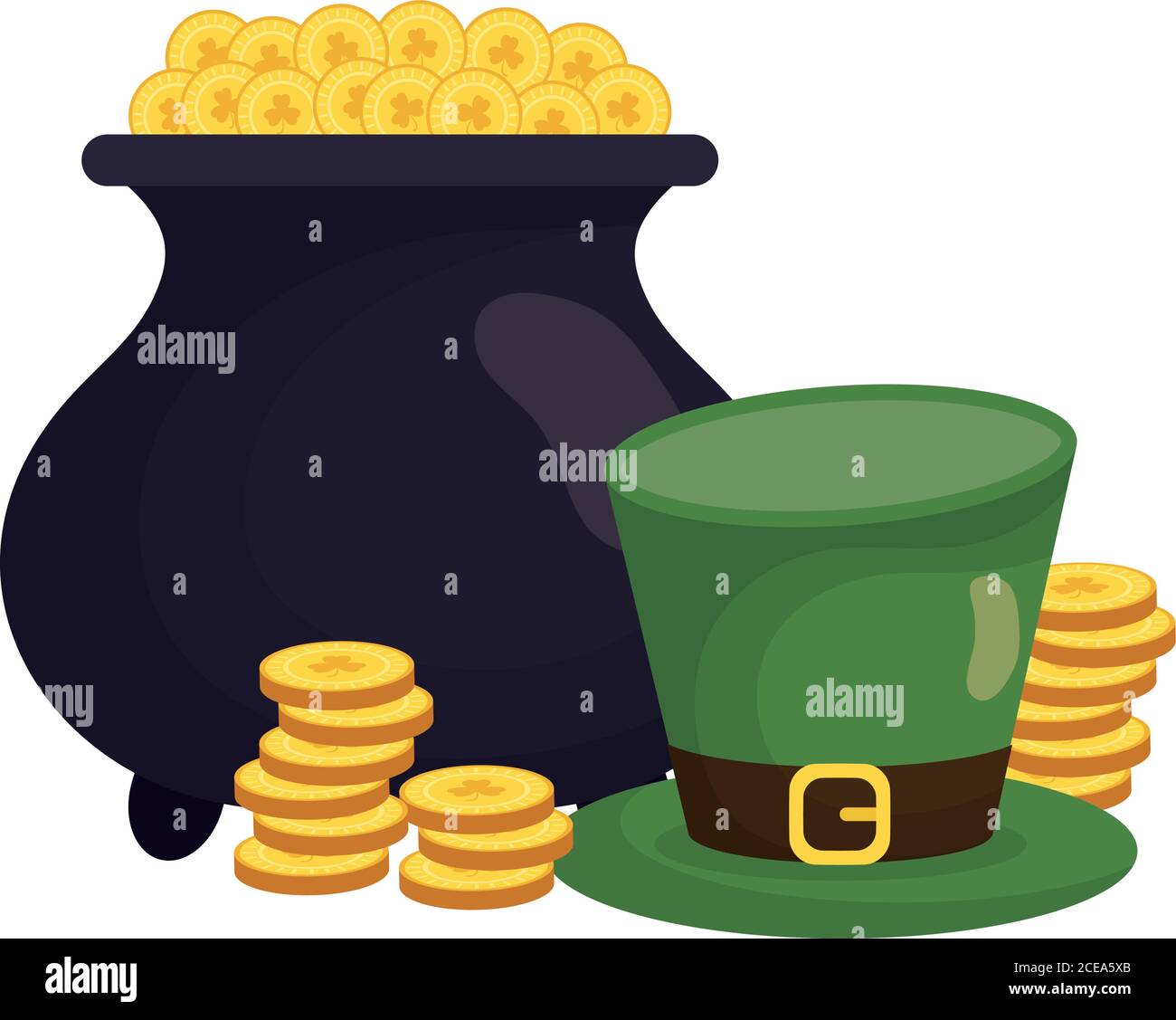 elf treasure cauldron with coins and hat vector illustration design ...