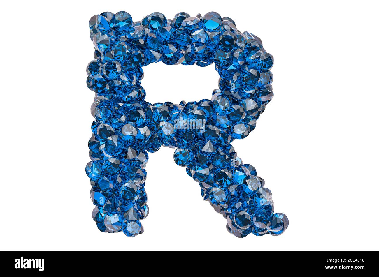 Letter R from blue diamonds or sapphires with brilliant cut. 3D ...