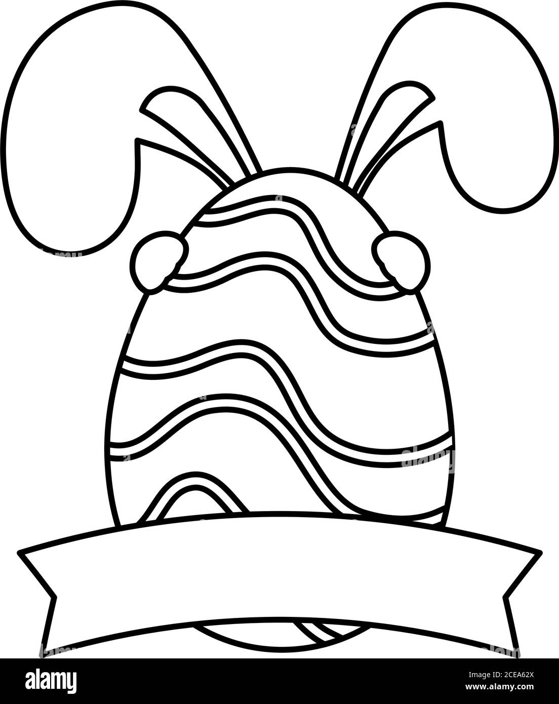 happy easter egg paint with waves and ears rabbit line style icon ...