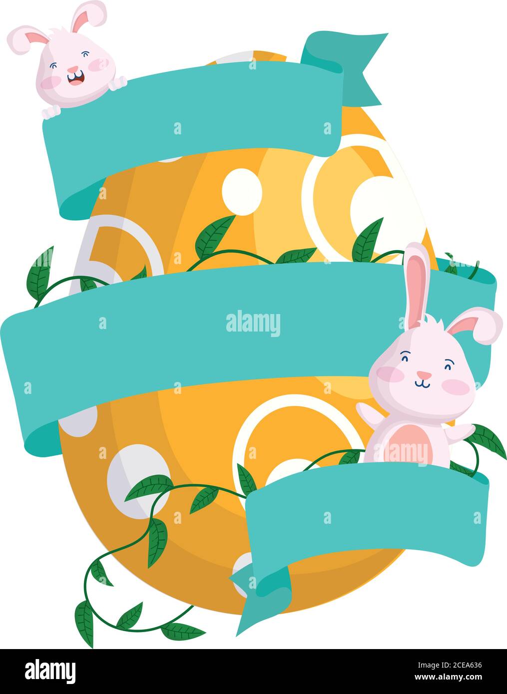 cute easter little rabbits with ribbon frame characters vector ...