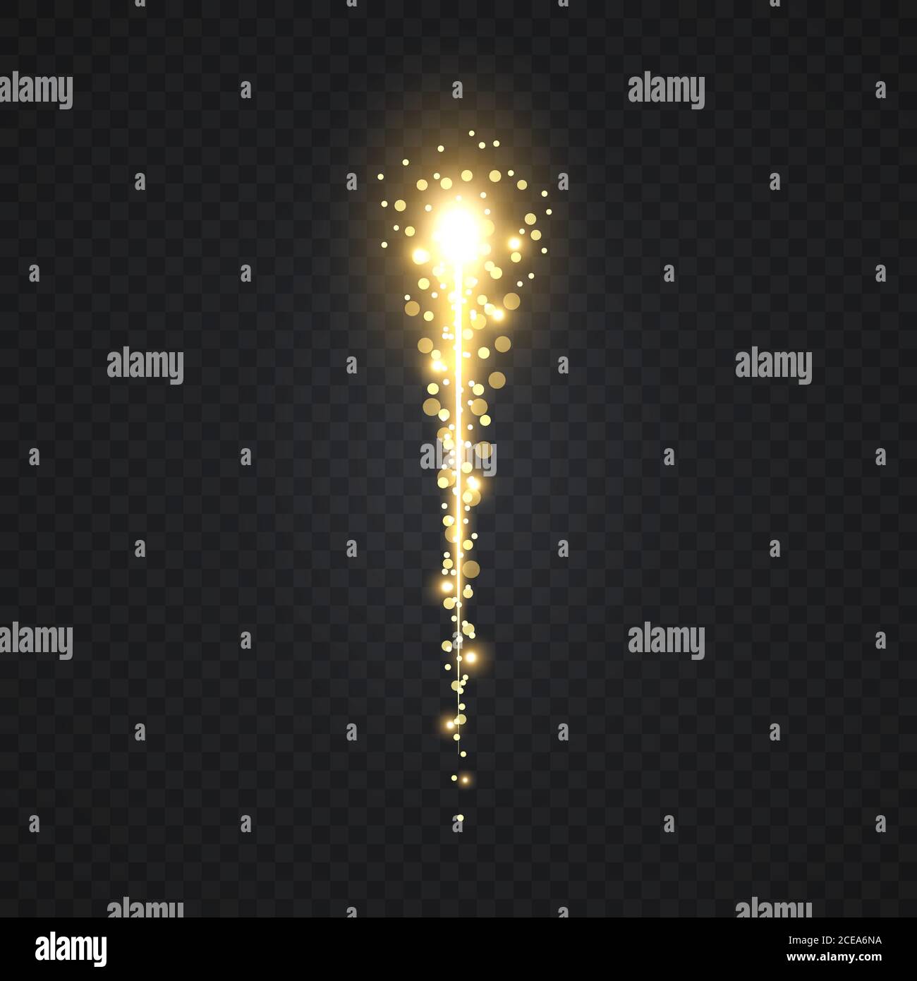 Meteor or comet on transparent background. Gold light effect Stock Vector