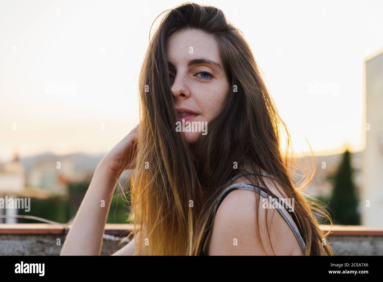Happy Woman posing outdoors Stock Photo