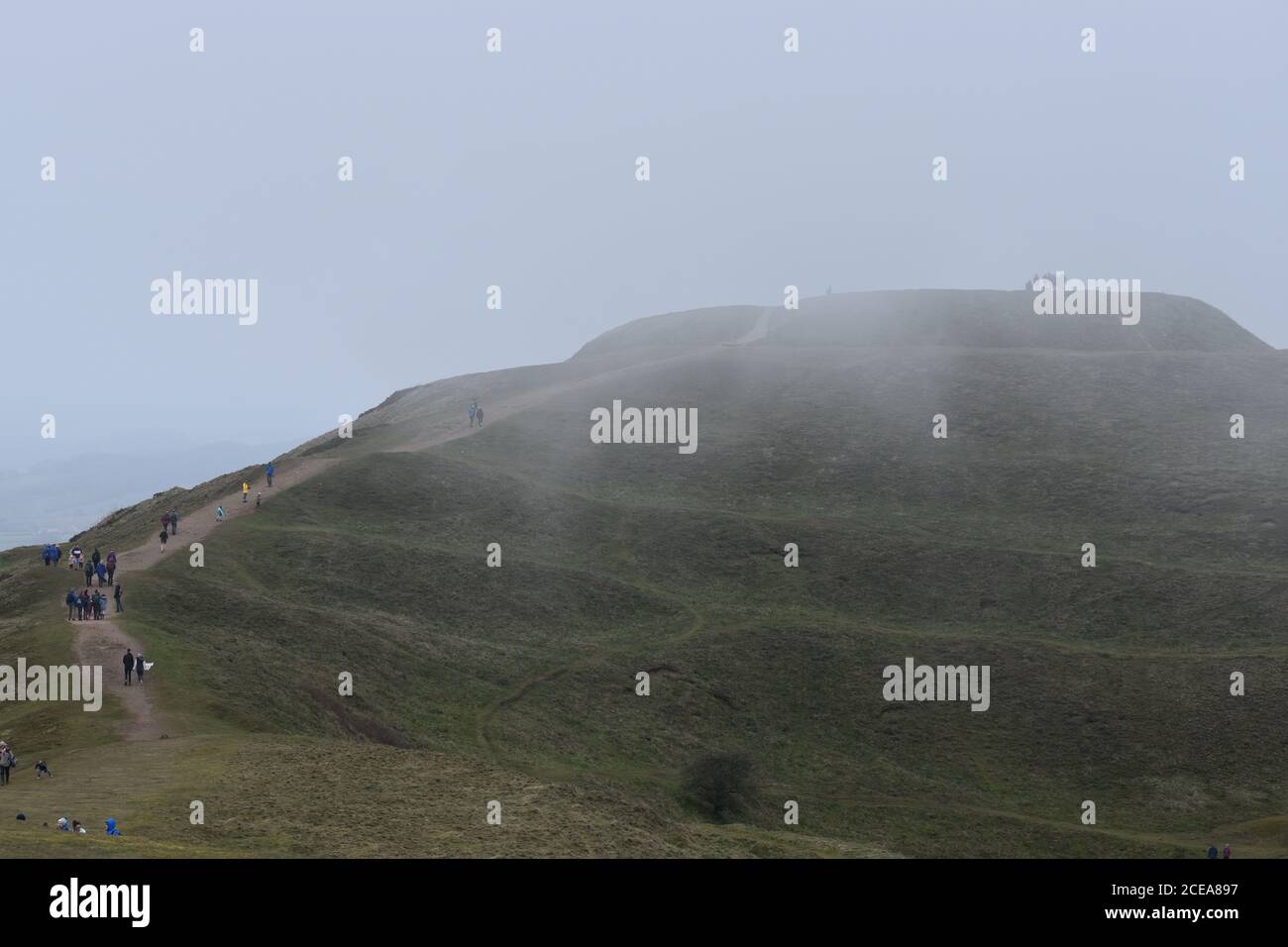 Malvern hills in the mist Stock Photo