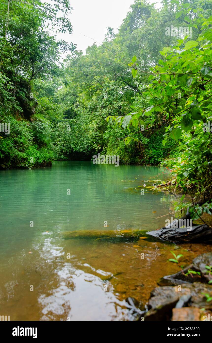 Beautiful, unexplored, clean and blue waterbody in Usgao, Goa, India Stock Photo