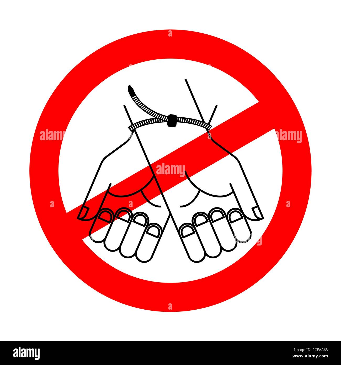 Stop police arbitrariness. Zip Plastic handcuffs. Red road Forbidding. Ban riot police Violence and bullying Stock Vector