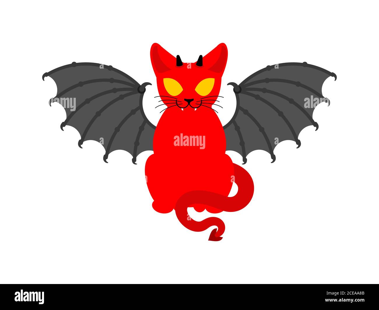 Devil cat. Satan pet. Red demon animal. vector illustration Stock
