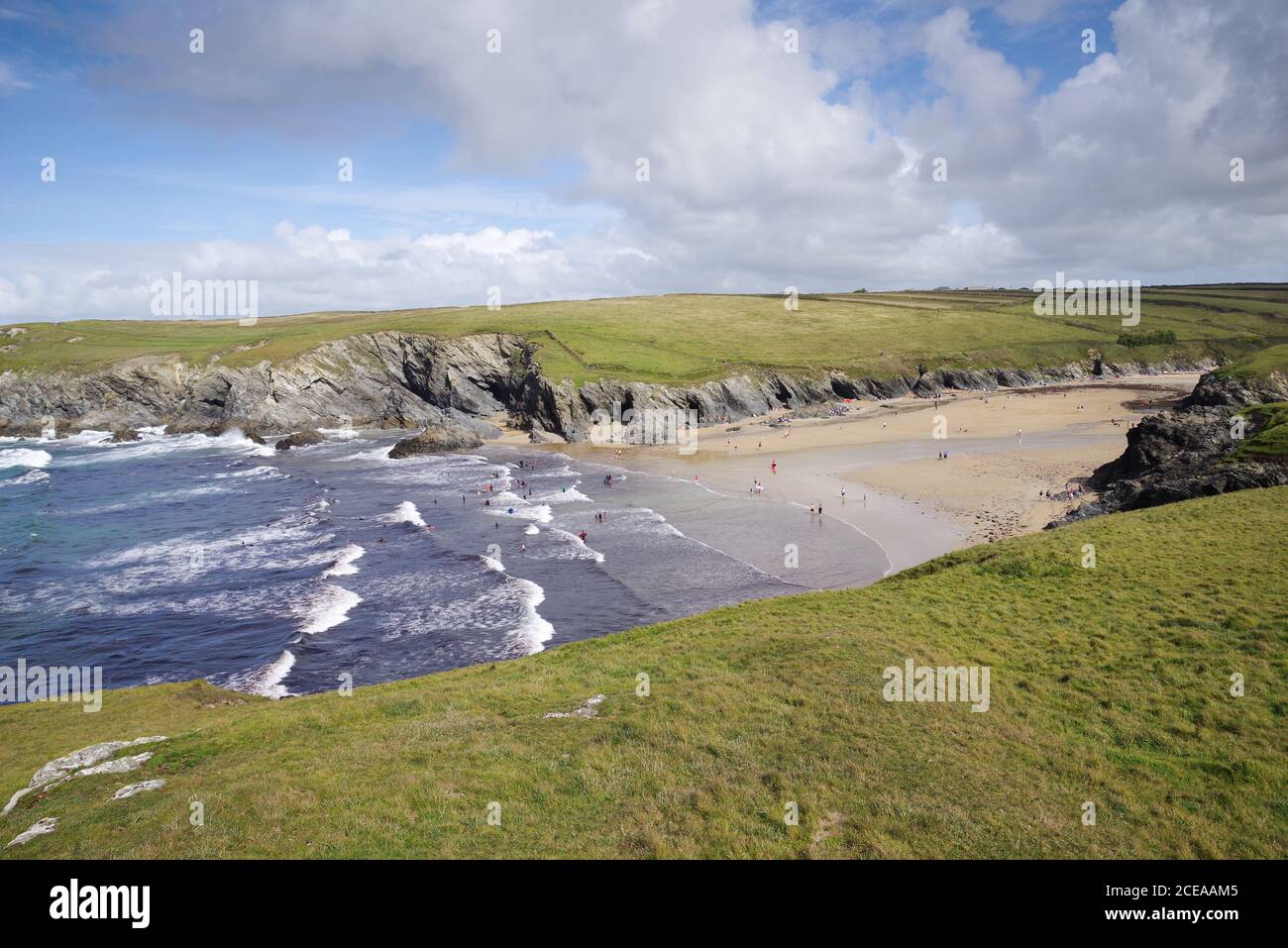 Secluded Poly Joke beach on the west coast of Cornwall near Perrantporth Stock Photo