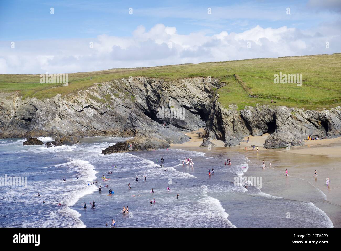Secluded Poly Joke beach on the west coast of Cornwall near Perrantporth Stock Photo